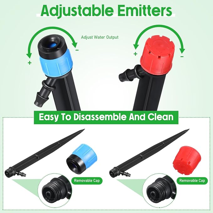 50 Pcs Drip Irrigation Emitters for 1/4" Drip Irrigation Tubing Adjustable Plant Watering Misting System Includes Nozzles/Sprinklers/Emitter Streams for Garden Yard Lawn Outdoors