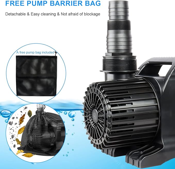 Outdoor Extra Large 13800gph-1100W 32.8FT Pond Water-fall & Kio Fish Fountain-s& Garden Pump Submersible IPX8:Long 32.8FT Cord Smart-er&Quieter Duck&Yard&Patio Ponds Pumps,1 Barrier Pump Bag