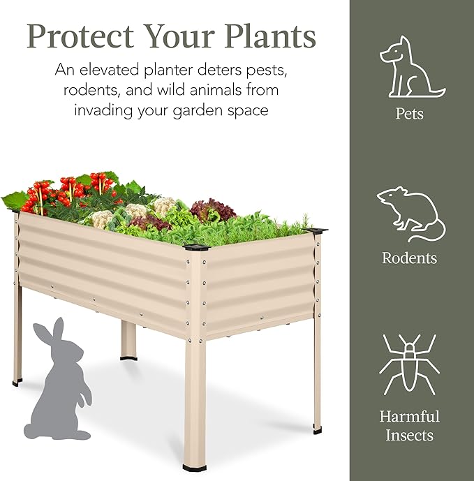 Best Choice Products 48x24x30in Galvanized Raised Garden Bed, Metal Elevated Planter Box, Vegetable Garden for Backyard, Patio, Balcony - Beige