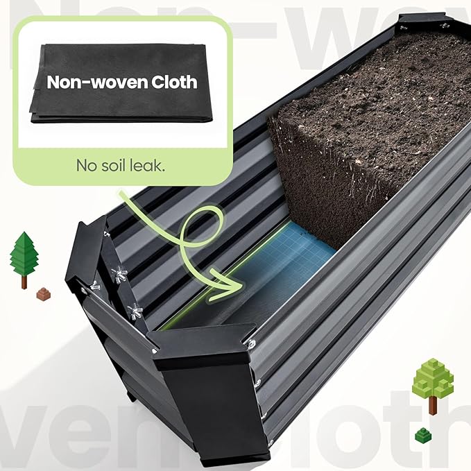 KING BIRD Raised Garden Bed Kit with Bottom 2025 Upgraded Galvanized Planter Garden Box Outdoor & Indoor for Gardening, Vegetables, Flowers, Dark Grey, 35.4x11.8x11.8 in