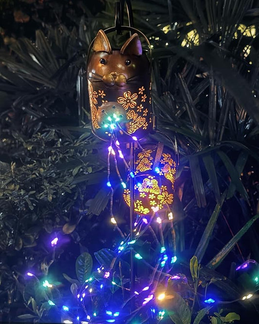 Solar Watering Can with Colorful Lighting, Waterproof Garden Decor, Birthday Gifts for Mom Grandma (Cat, 32 inch Shepherd Hook)