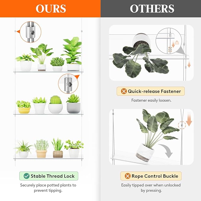 Lifewit 3-Tier Window Plant Shelves 15 inch, Acrylic Adjustable Hanging Floating Shelf, Window Sill Extender for Indoor Succulent Plants, Micro Greens, Seed Starter Pots, Herb Planters