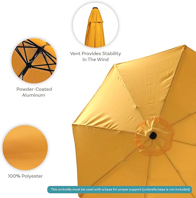Sunnydaze Outdoor Patio Umbrella - Polyester Table Market Umbrella with Push-Button Tilt and Crank - 8 Sturdy Ribs - Gold - 9ft