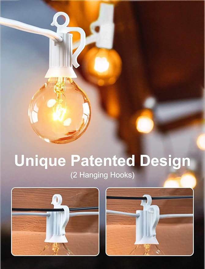 Outdoor String Light 25Feet G40 Globe Patio Lights with 27 Edison Glass Bulbs(2 Spare), Waterproof Connectable Hanging Christmas Lights for Backyard Porch Balcony Party Xmas Decor, E12 Socket Base