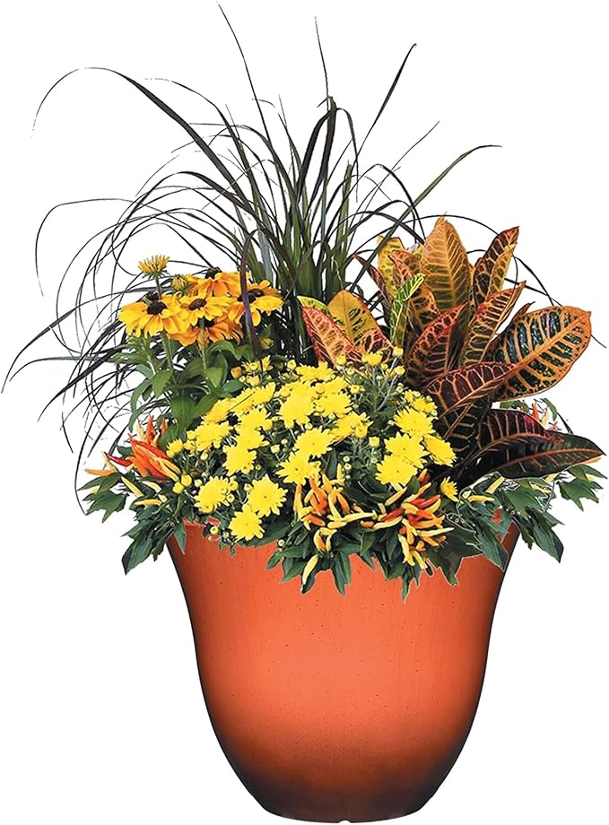 Classic Home and Garden Honeysuckle Resin Flower Pot Planter, Orange Ember, 15"