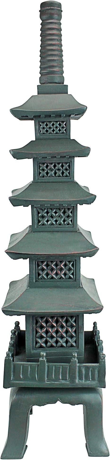 Design Toscano Nara Temple Pagoda Asian Decor Garden Statue, Large 28 Inch Tall, Cast Stone Resin, Verdigris Green Bronze Finish
