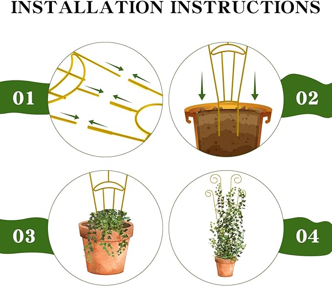 ZOUTOG Trellis for Climbing Plants Indoor 30 Inch, Houseplant Trellis for Potted Plants Metal 4Pcs for Vine Ivy Flower Support,Moon Shape,Golden