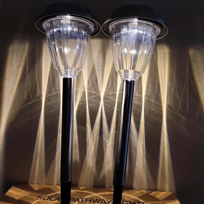 Solar Pathway Lights - 12 Pack Landscape Lawn Solar Lights Outdoor Waterproof，Super Bright LED Warm White & IP65 Garden Lights Stakes for Path, Yard Decoration, Driveway, Walkway