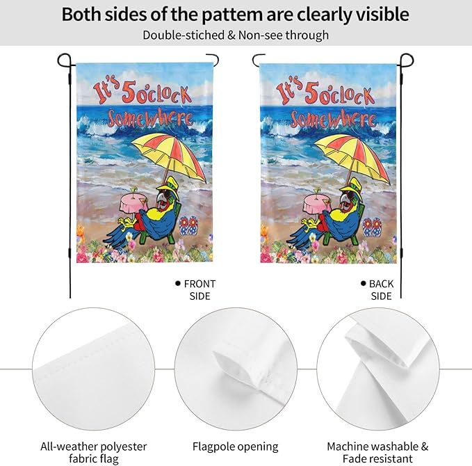 It'S 5 O'Clock Somewhere Garden Flag 12x18 Inch Outdoor Decoration Banner Spring Summer Tropical Beach House Flags Yard Farmhouse Garden Deco Indoor Sign