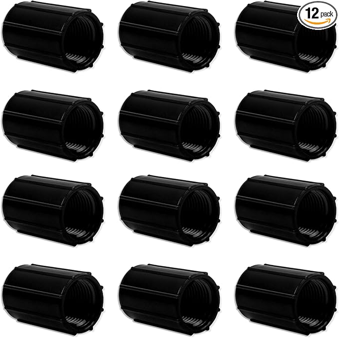 12 Pcs 1/2 Inch Female Threaded PVC Fitting Black PVC Female Adapter Pipe Fittings Drip Irrigation System for Irrigation Pipes Riser Extension (Black)