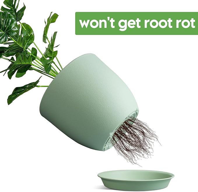 Plant Pots 8 Inch Set of 4, Flower Pots with Multi Mesh Drainage Holes, Planters for Indoor Outdoor Garden Plants and Flowers（Green）