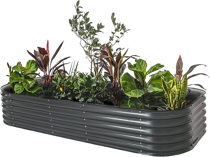 Vego garden Raised Garden Bed Kit, 17" Tall 10 in 1 Modular Raised Garden Beds Kit, Metal Planter Box for Vegetables, Flowers, Herbs, Modern Gray