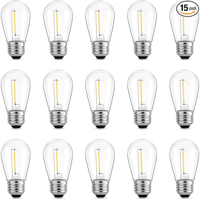 Meconard Outdoor Patio String Light Bulbs, Shatterproof Waterproof S14 LED Replacement Bulbs for Outdoor String Lights, 1W LED Bulbs Equal to 11W Incandescent, 2200K Warm White, E26 Base, Non-Dimmable