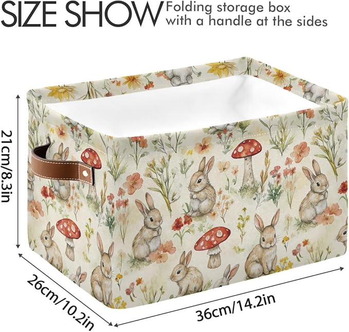 Easter Mushroom Rabbit Rectangular Storage Basket Organizer Bin Shelf Baskets For Clothes Gifts For Home Office Dorm