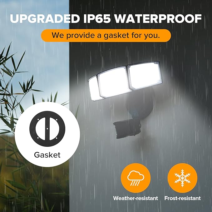 LUTEC 72W 7500LM LED Security Lights Motion Sensor Light Outdoor, 5000K Daylight, IP65 Waterproof, Dusk to Dawn, 3-Head Motion Detected Flood Light for Garage, Yard, Porch(Black)