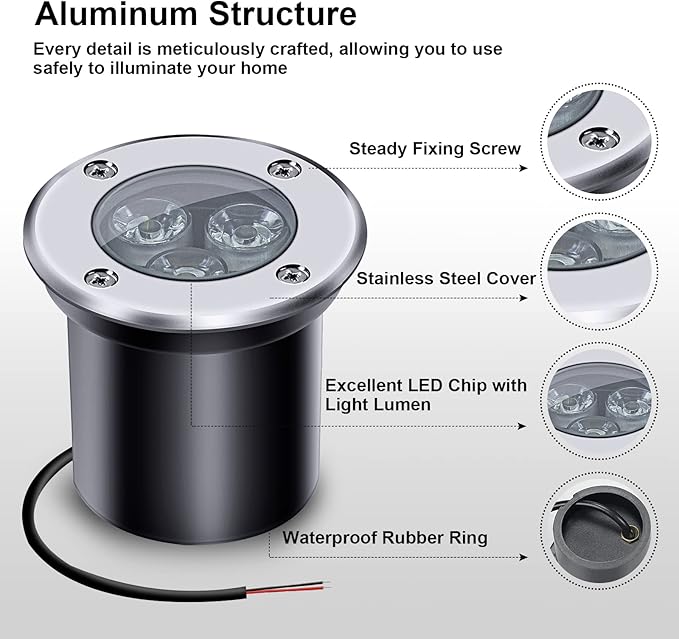 4 Pack 3w 12v Low Voltage In-ground Lights LED Landscape Light Waterproof IP67 Pathway Lights Outdoor spotlights Trees Flags for Garden,Yard,Tree (Warm White)