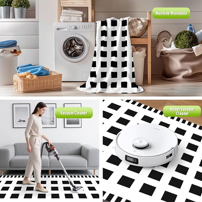 WILDROOTS 5x8 Feet Horizontal Edge Check Plastic Outdoor Rug, Stain Resistant Waterproof Reversible Outdoor Patio Rug, Fade Resistant Camping Rug