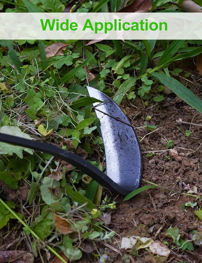 Japanese Weeding Sickle Hoe, 17" Gardening Hand Weeder Nejiri Kama Blade Tool Digging and Cutting Weed Remover, High-Carbon Steel One-Piece Molding with Hard Wood Handle, Very Sharp Edge Quick Work