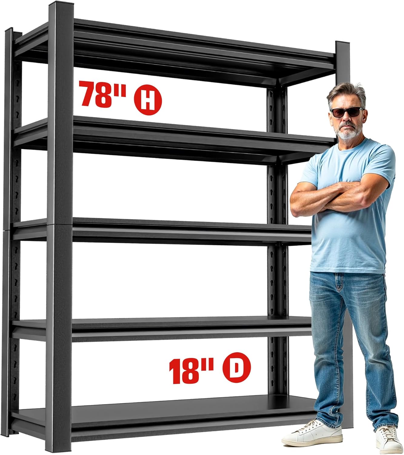 Heavy Duty Garage Shelf – 5 Shelf Storage Shelving Rack Organizer for Home, Workshop, or Utility Spaces, Metal Shelving Unit for Maximizing Garage Storage 18" D x40 W x78 H
