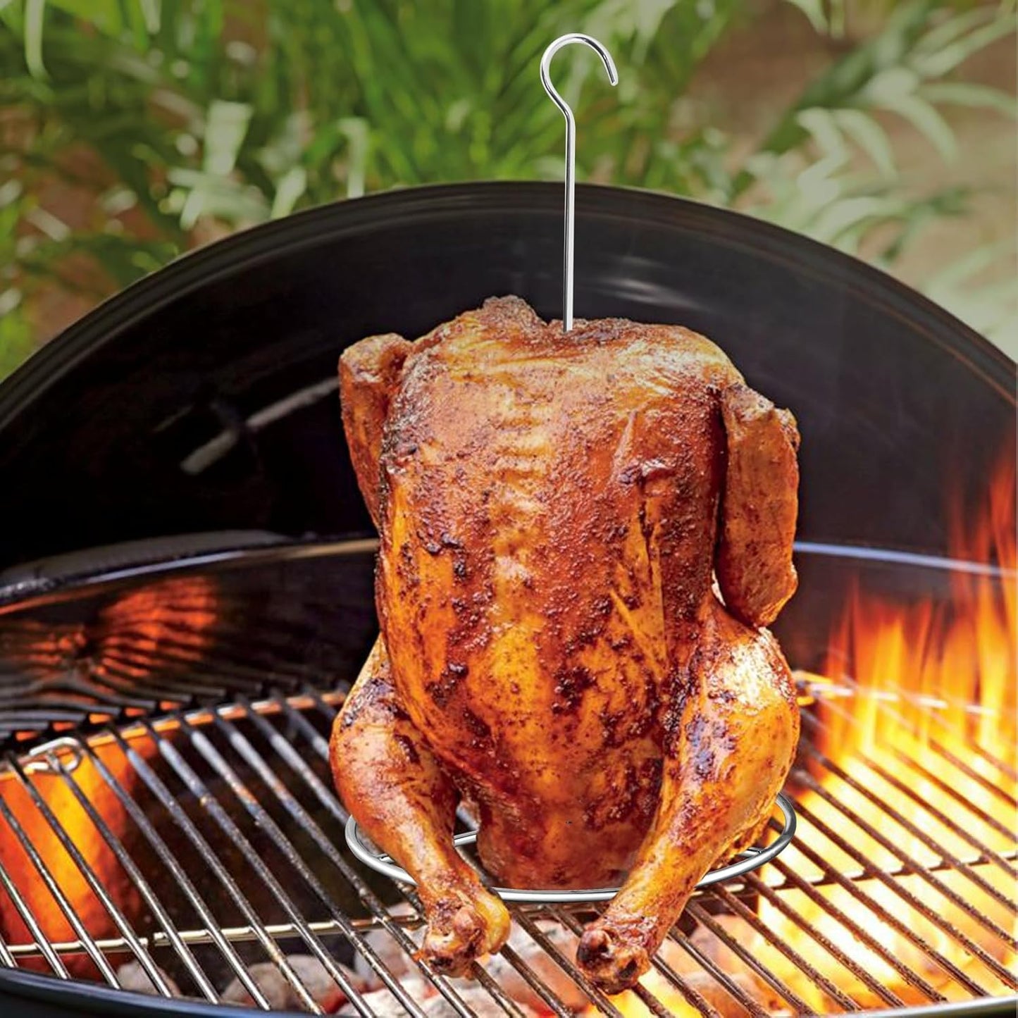 Fengzhe Stainless Removable Vertical Skewer Grill - Brazilian Barbecue Meat Spit Rack, with 1 Hook, 1 Spike, & 2 Brushes, Perfect for Grilling Steak, Whole Chickens, Whole Fish, Large Cuts of Meat.