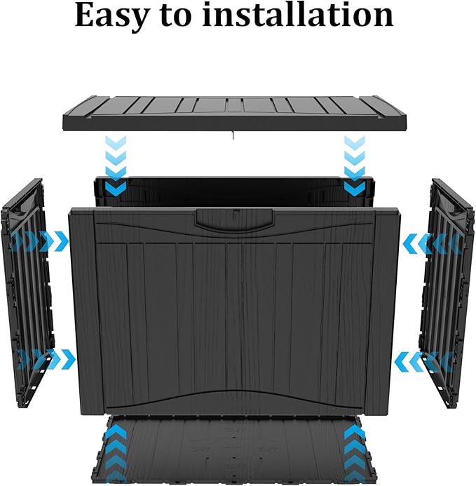 50 Gallon Outdoor Storage Box Waterproof Lockable Resin Deck Box Large, Patio Storage Bin for Pool Accessories Cushion Furniture, Garden Tools, UV-Resistant Outside Delivery Black