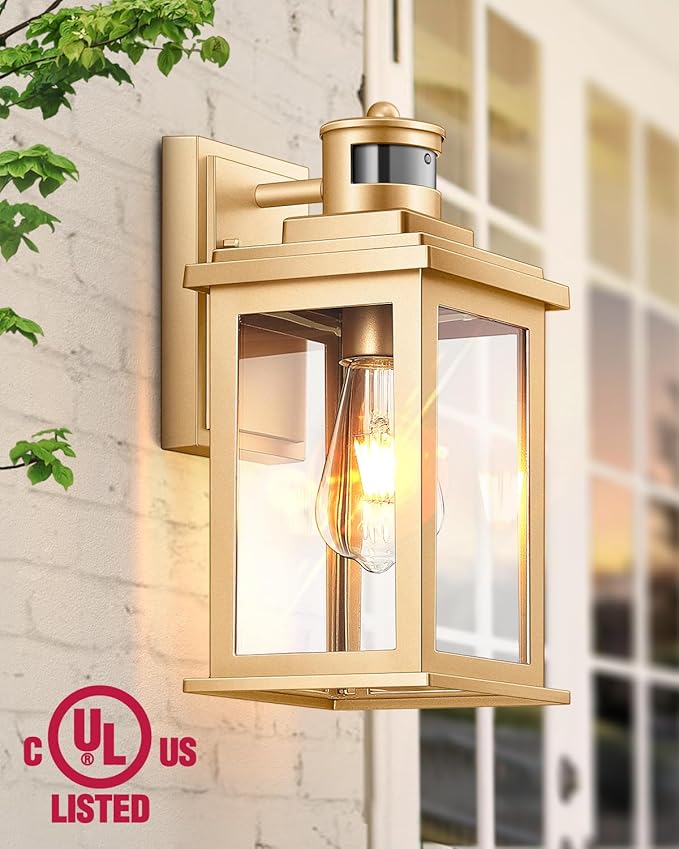VIANIS Motion Sensor Exterior Lights for House, Dusk to Dawn Outdoor Light Fixture Lantern, Gold Waterproof Outdoor Motion Sensor Light for House, Doorway, Entryway, Garden, Hardwired, Non-Solar
