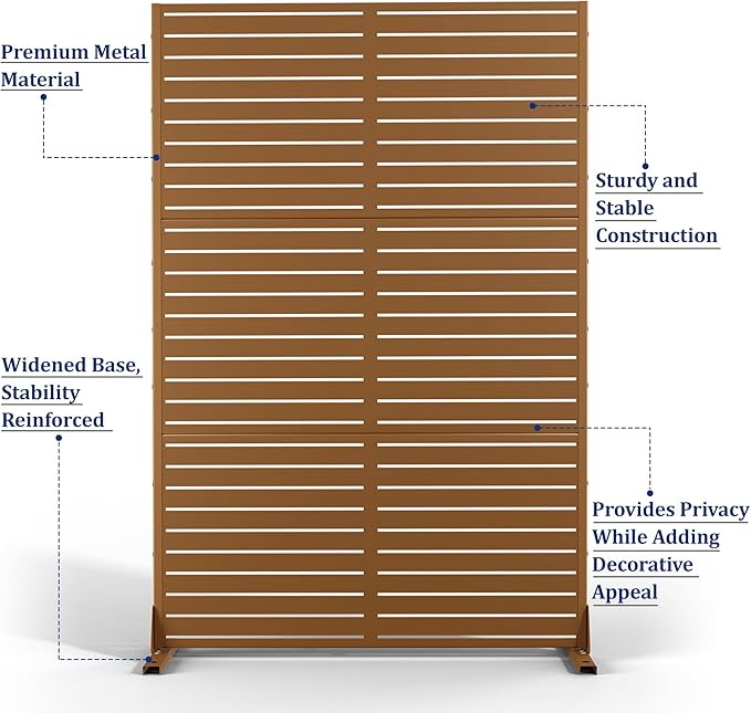 FENCY Outdoor Privacy Screen, 72" H×47" W Metal Privacy Screen, Outdoor Freestanding Privacy Screen & Panels for Deck Patio Balcony(Brown-Louvered)