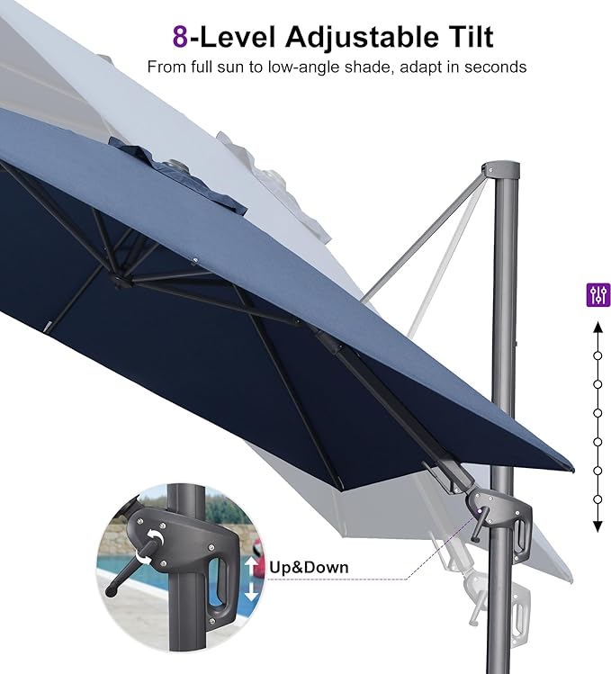 PURPLE LEAF 11.5' X 8' Left-right Tilting Outdoor Patio Umbrella Swivel Offset Cantilever Heavy Duty Rectangle Aluminum Umbrella with UV Resistant for Deck Pool Patio Backyard, Ocean Slate