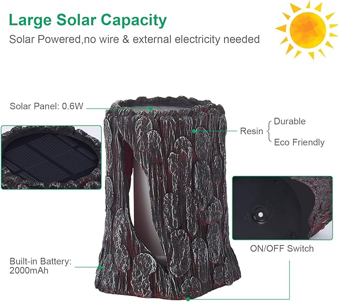 TONULAX Solar Lights Outdoor - Stump On Fire Torch, Flickering Flame Lantern, Solar Powered Landscape Decoration for Garden, Patio, Pathway, Deck & Yard Decor (2 Pack), Resin, Copper