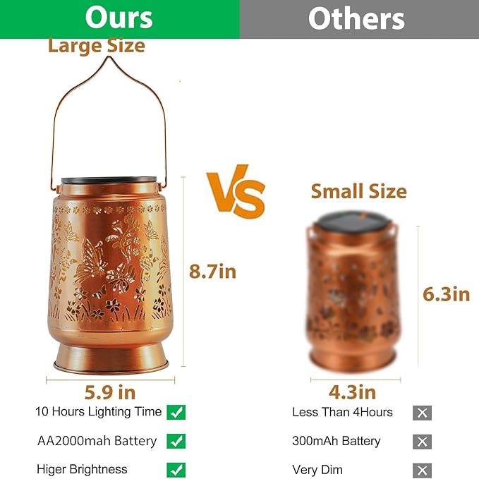 Large Solar Lanterns Outdoor Waterproof Butterfly Birthday Gifts for Women Men, Metal Hanging Solar Lantern Lamp for Yard, Lawn, Patio, Backyard, Garden Decor Outside