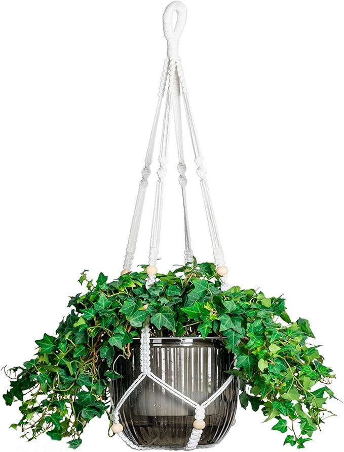 Melphoe Self Watering Hanging Planters for Indoor, 1 Pack 8.3 Inch Outdoor Hanging Plant Pot Basket, 2 Kinds of Plant Hangers Macrame 35.5’’ & Metal Chain 19.6’’ for Garden Home Decor
