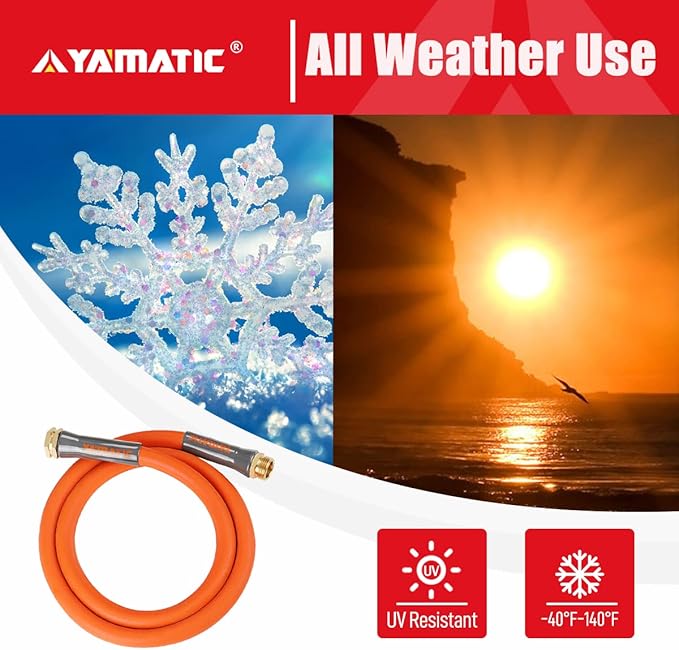 YAMATIC Female to Female Short Garden Hose 5/8 in x 3 ft, 2 in 1 Dual Use Heavy Duty Leader Hose with Solid Brass Connector, All-Weather Water Hose, Burst 600 PSI