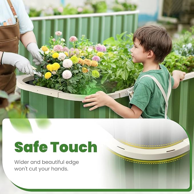 KING BIRD Raised Garden Bed Quick-Install Galvanized Planter Garden Box Outdoor for Gardening, Vegetables, Flowers 7.2x1.7x1 Ft, Green