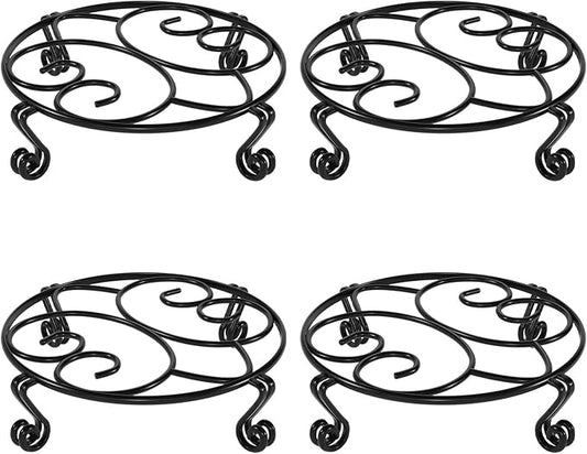 Yimobra 4 Pack Plant Stand for Flower Pot Heavy Duty Potted Holder Indoor Outdoor Metal Rustproof Iron Garden Container Round Supports Rack for Planter (4PC Black 11.8 x 3.1IN)