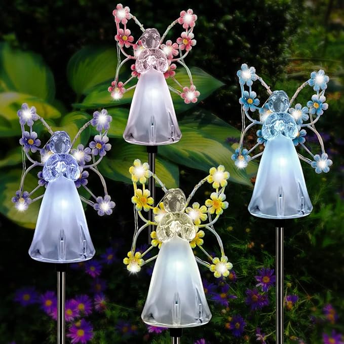 YWBL-WH 2PCS Angel Solar Lights LED Solar Garden Stake Lights Outdoor Garden Eternal Light Angel Decoration (Blue)