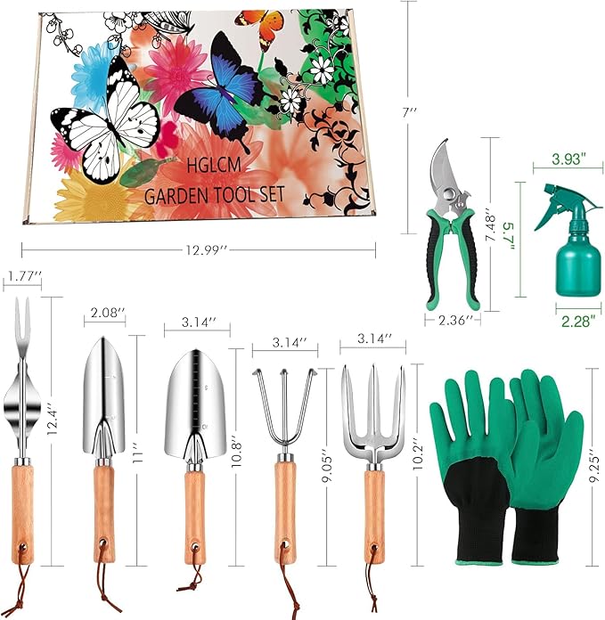 Gardening Tools Set of 9 - Complete Heavy Duty Garden Tools Set with Fashion Handbag - Durable Gardening Supplies Kit Ideal Gifts for Women