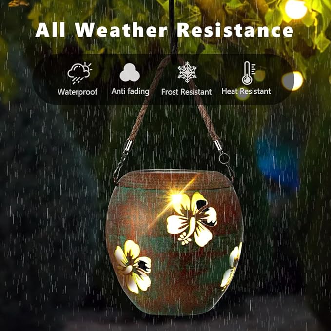 2 Pack Solar Lanterns Outdoor Hanging, Metal Table Solar Lanterns Outdoor Waterproof with Handle, LED Solar Lantern for Patio Lawn Tabletop Decor Christmas Gifts