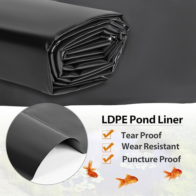 Pond Liners 7 x 10 Feet, Easy Cutting LDPE Pond Liner 20 Mil, High Preformed Koi Pond Liner for Ponds, Streams, Fountains and Garden Waterfall