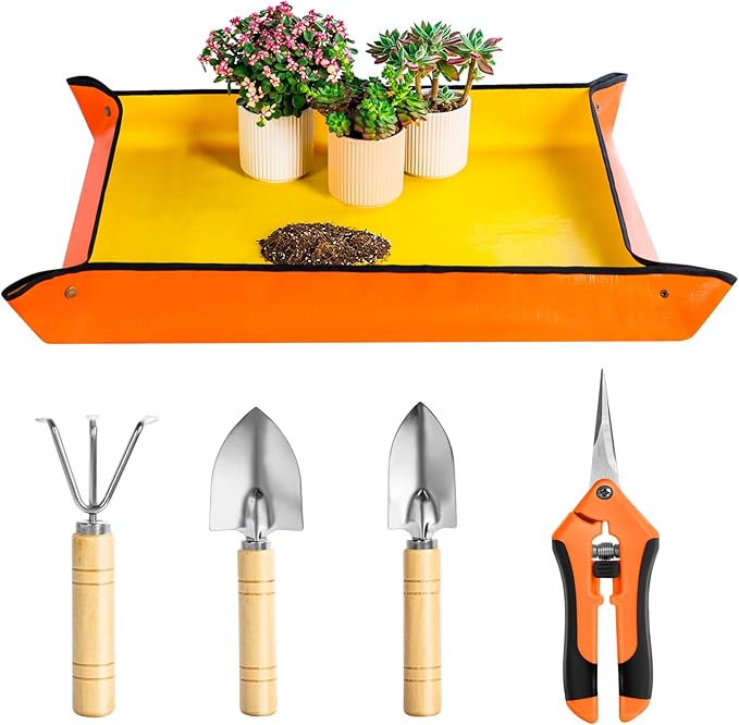 Plant Repotting Mat, 5Pcs Succulent Tools Mini Garden Small Gardening Tools Indoor, Pruning Shear Gardening Scissor, Hand kit for Bonsai, Cactus, Fairy, Houseplant Transplanting, Seedling