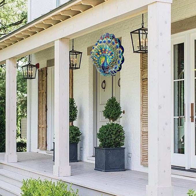 Peacock Wind Spinners Metal Peacock Gifts for Mom Women Grandma,12inch Hanging Wind Spinner for Outdoor&Indoor Decor Wind Kinetic Christmas Ornament Gifts for Yard Garden Decoration