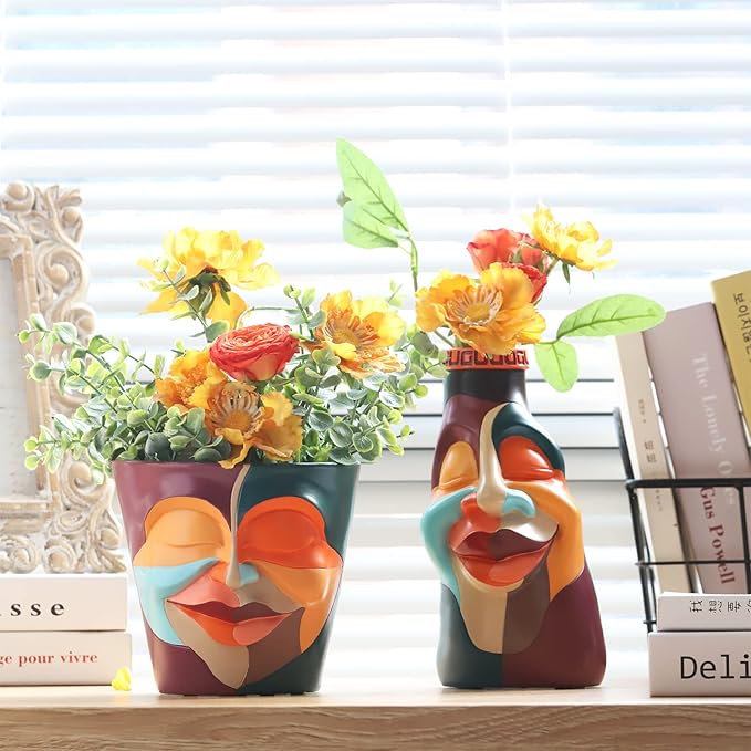 GUGUGO Abstract Rainbow Head Planter, Unique Face Plant Pot with Drainage, Cute Eclectic Flower Planters Pots for Indoor & Outdoor Plants, Colorful Funny Room Decor