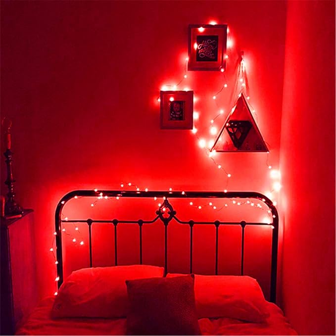 RUICHEN Red Dimmable Fairy Lights Plug in, Super Long 165 Ft 500 LED Twinkle String Lights with Remote, Waterproof Silver Wire Firefly Lights for Christmas Wedding Party Bedroom Patio Garden