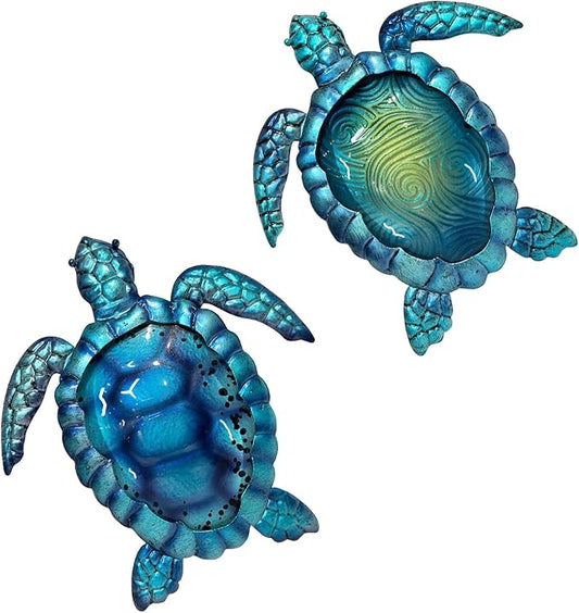 LIFFY Metal Turtle Wall Art Decor Ocean Wall Hanging Coastal Wall Sculptures Beach Theme Wall Decoration for Indoor Outdoor Bathroom Beach Garden Pool (10", 2 pcs)