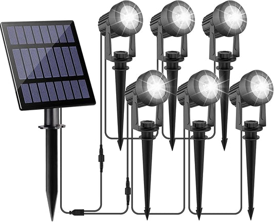 Solar Spot Lights Outdoor, Solar Landscape Spotlights IP65 Waterproof 9.8ft Cable, Dusk to Dawn Solar Uplights for Tree Garden Yard Driveway Porch Walkway Pool (6-in-1, 6000K Cold White)