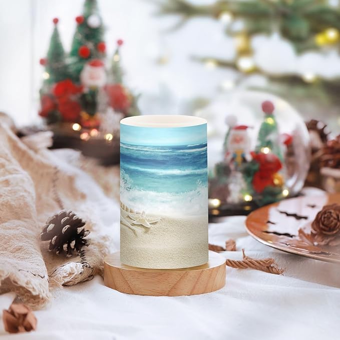 Flickering Flameless Candles, Shells Summer Sandy Beach LED Candles with Remote Timer, Set of 2 Battery Operated Candle for Valentine Wedding Birthday