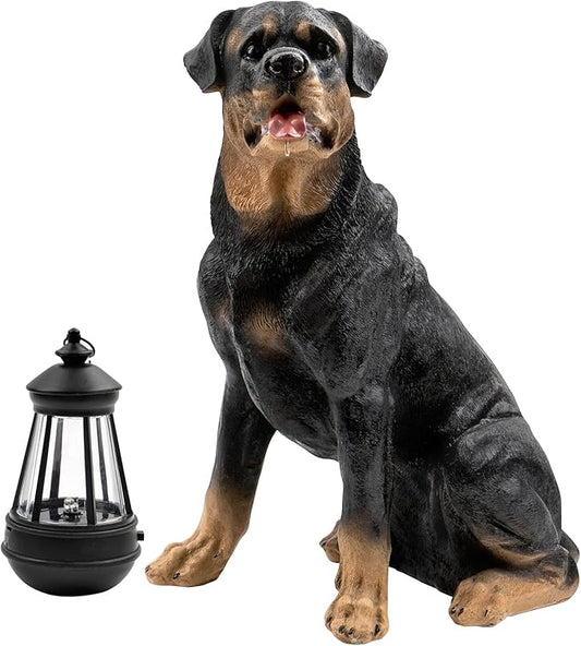 Notakia Resin Dog Rottweiler Statues and Sculptures with Solar Led Home Garden Decoration Windproof Lamp Outdoor Lighting Decor (Rottweiler &LED)
