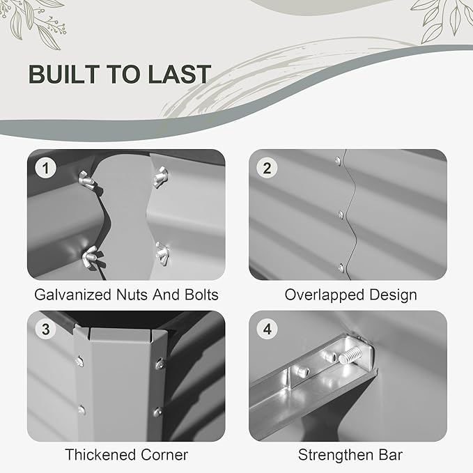 Domi Raised Garden Beds Outdoor, 6x3x2ft Thickening Tall Metal Rectangular Deep Root Box Planter for Vegetables, Flowers, Herbs, and Succulents 2" Deep w/ 256 Gallon Capacity - Silvery