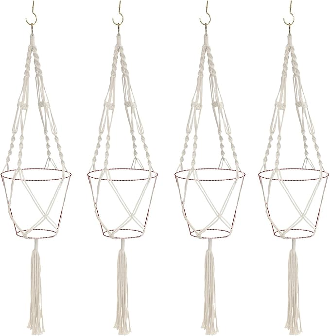 Sorbus Macrame Plant Hanger [4 Pack] Indoor Outdoor Hanging Plant Pots Cotton Rope, Elegant for Home, Patio, Garden White