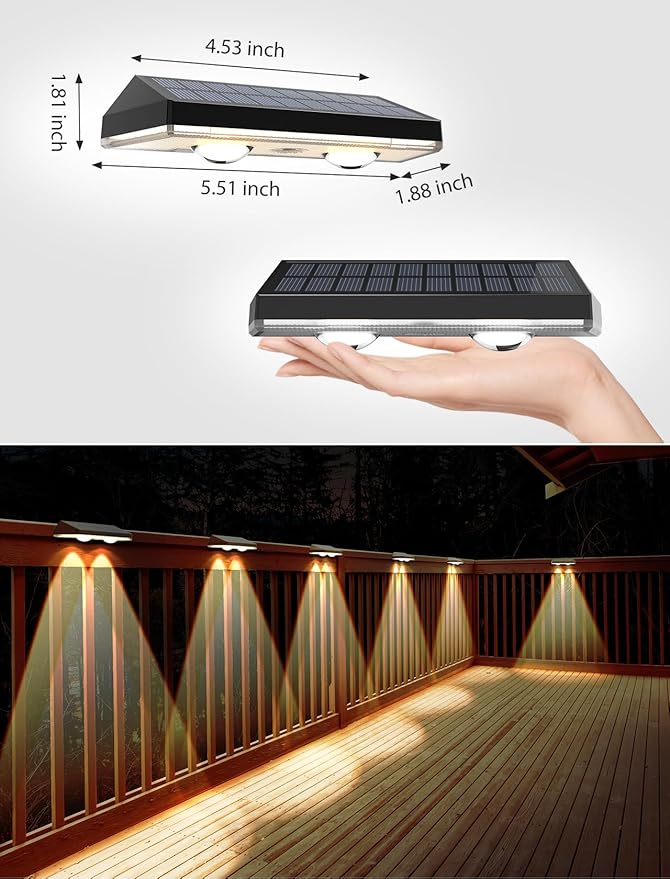 Solar Fence Lights ,Warm White & Cold White & Mixed Color 3 Modes Lens LED Dusk to Dawn Deck Light, Fence Solar Lights Outdoor Waterproof,Solar Outdoor Lights for Backyard/Railing/Wall set of 20