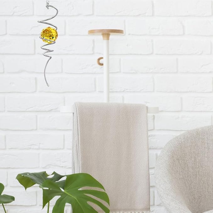 Gazing Ball Spiral Tail, Wind Spinner Stabilizer, Sun Catcher Metal Decor with Golden Crystal Glass Ball & Swivel Hook, Indoor Outdoor Decoration Garden Art Ornament Decorative Gifts 13 inch